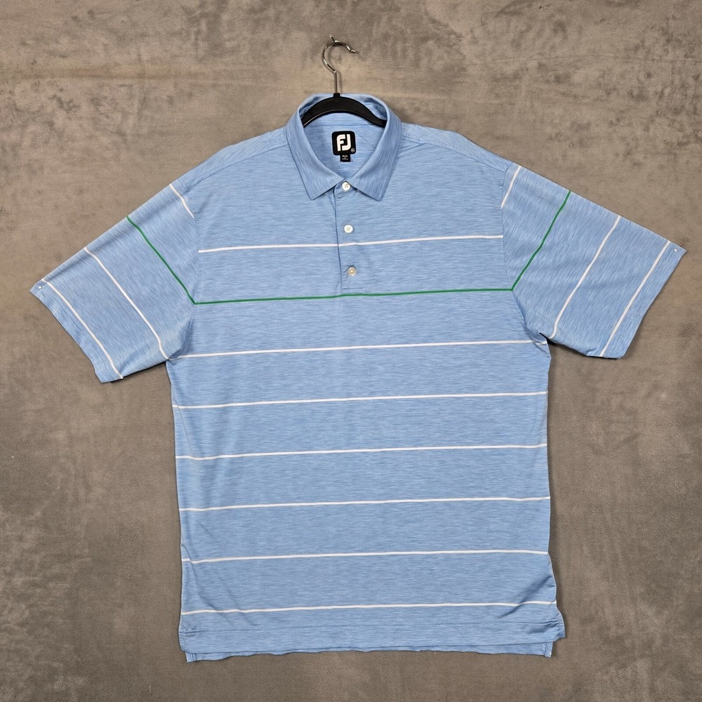 FootJoy‎ Mens XL White Green heathered Blue Striped Polo Golf Shirt performance
